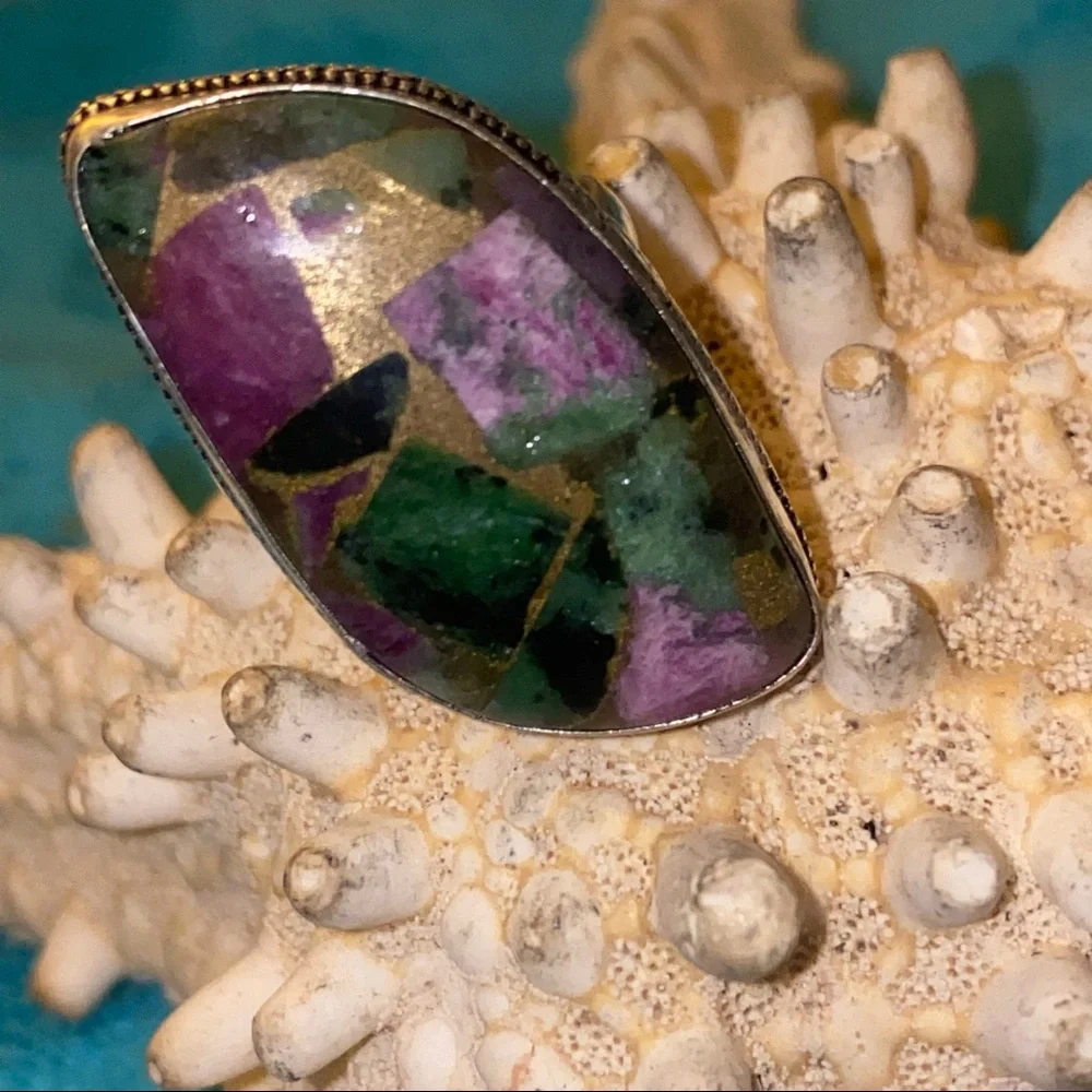 Copper Ruby Zoisite natural Gemstone handcrafted ring 9 - Picture 2 of 7